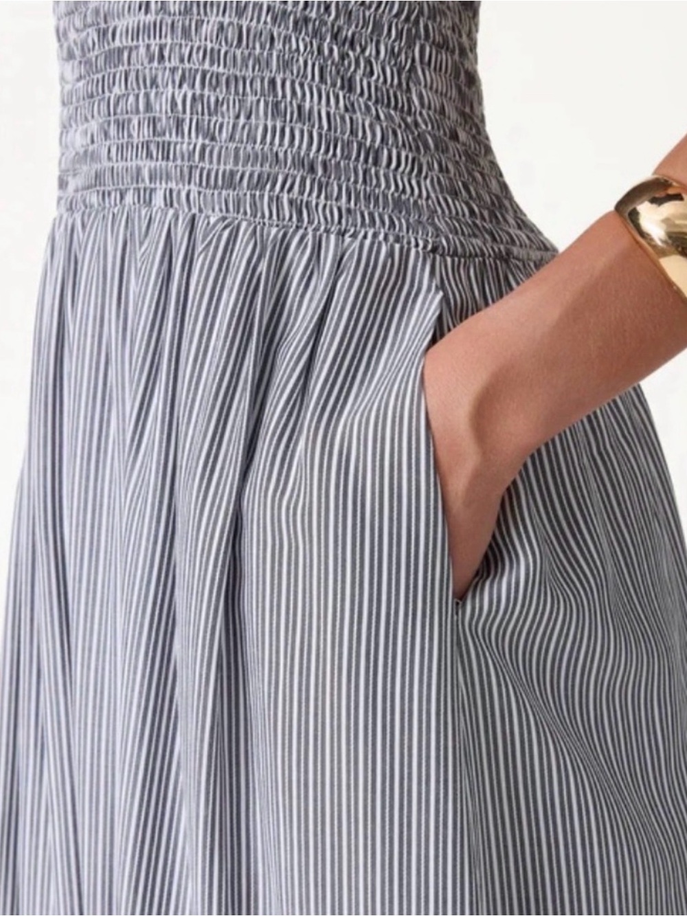 OGL Gray Smocked Square-Neck Striped Midi Dress - Picture 3 of 8